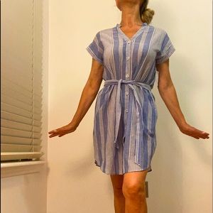 Velvet by Graham & Spencer Shirt Dress Blue White Stripes  size S New With Tags